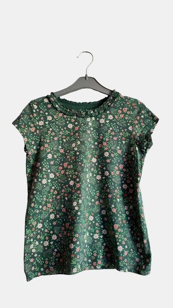 Tee shirt Fille Fleuri Vert 10 ans