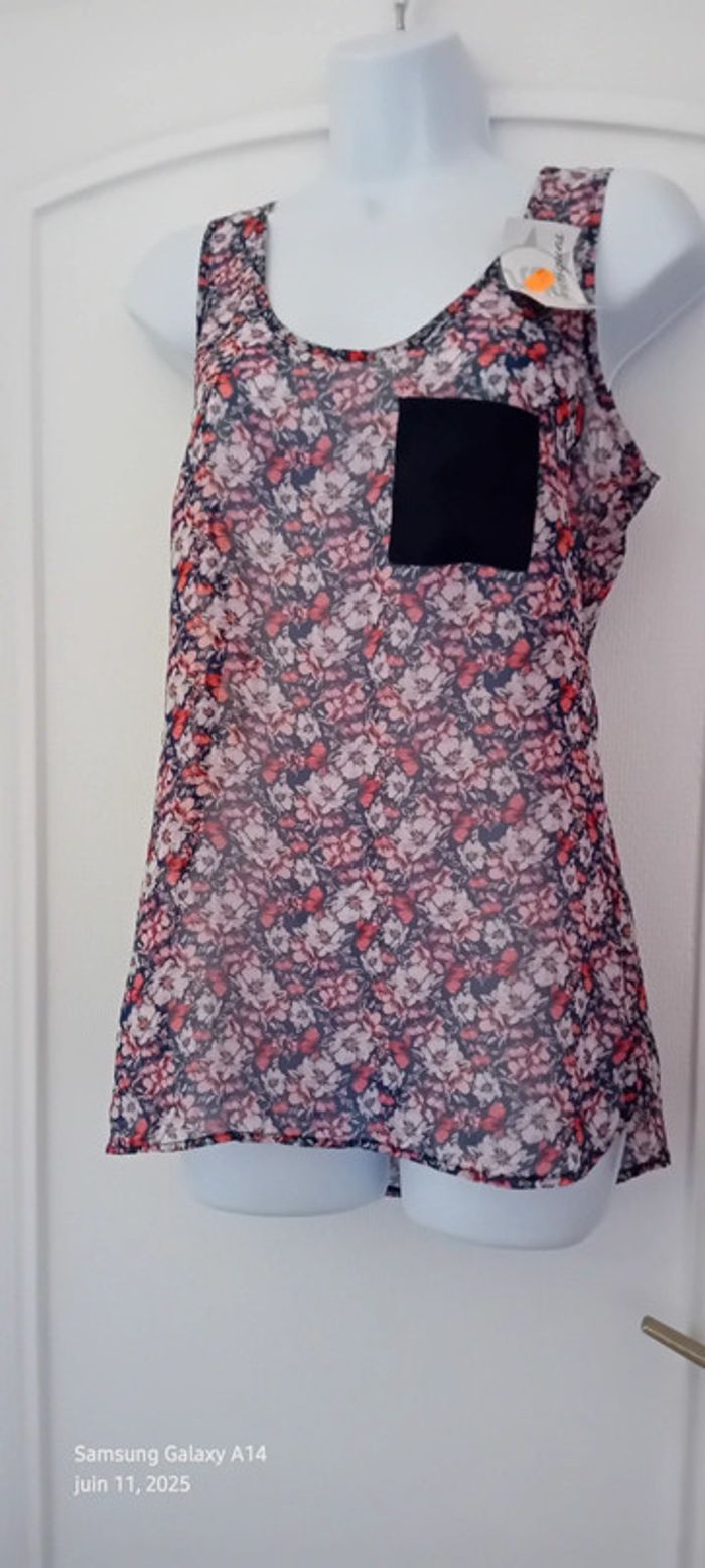 Débardeur long en voile avec poche imprimé fleurs rose femme 36 warehouse