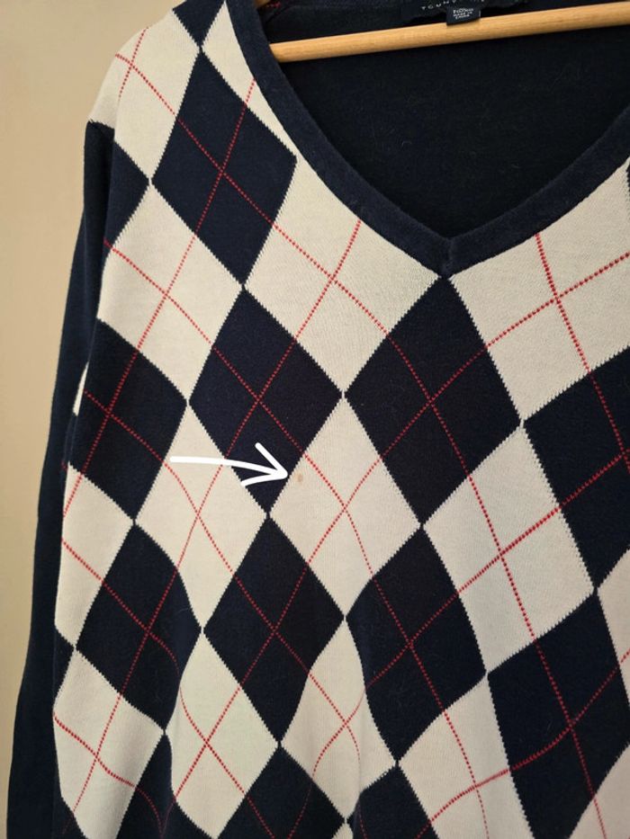 pull tommy hilfiger femme xl col v argyle preppy vintage marine blanc - photo numéro 4