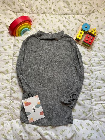 teeshirt col ajouré gris chiné manches longues taille S jennyfer