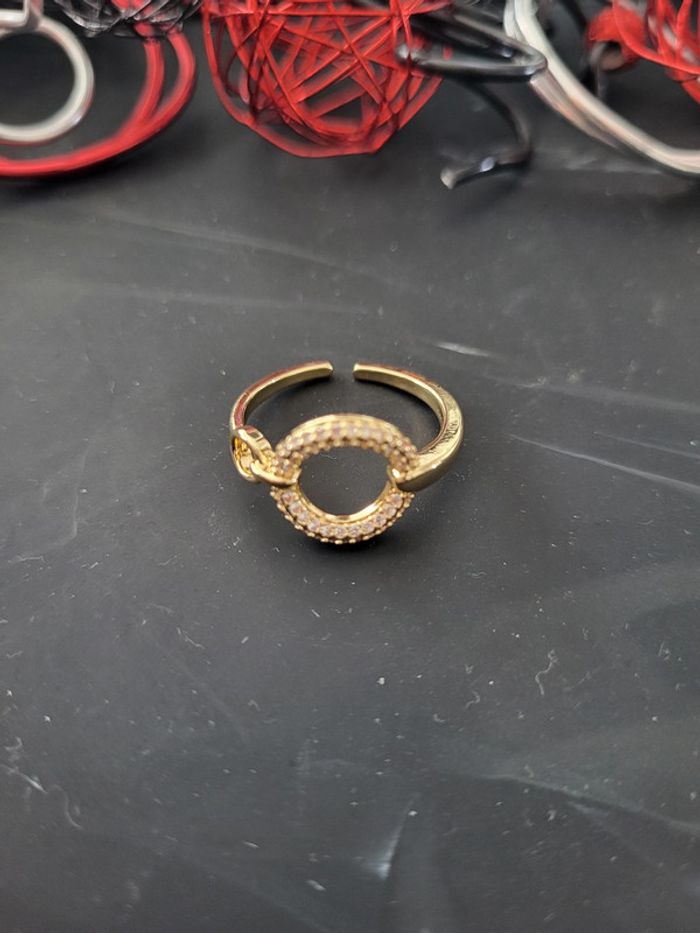 Bague ouverte acier inoxydable et zircon Rond Dorée - photo numéro 2