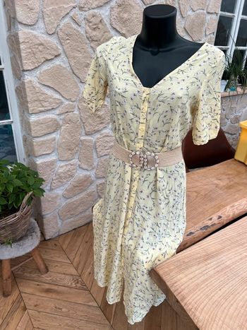 H&M Robe longue été jaune pale à fleurs cérémonie taille M 38