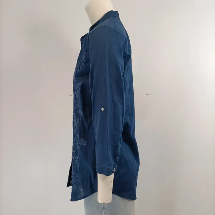 Chemise col Mao - broderie fleurs - 100% coton - Bleu marine - Massimo Dutti ; 34 A293 - photo numéro 4