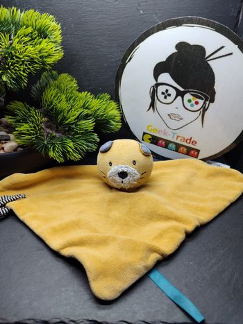 Doudou plat chat jaune bleu Les Moustaches lulu gris Rayé Rayure Blanc Dd003897