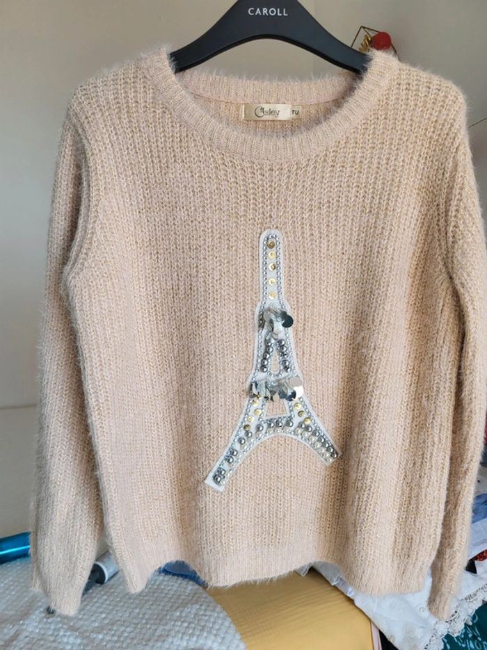 Pull chaud Osley taille 38/40 tour eiffel perle strass sequins - photo numéro 5