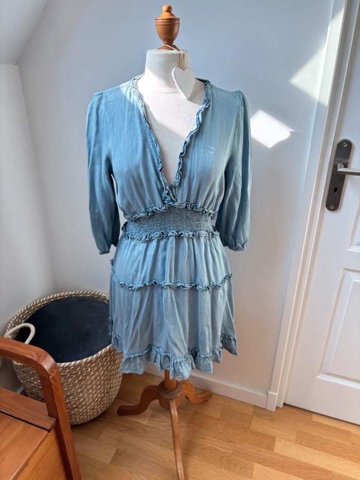 Robe manches 3/4 en coton couleur jean - Kilky - M/L
