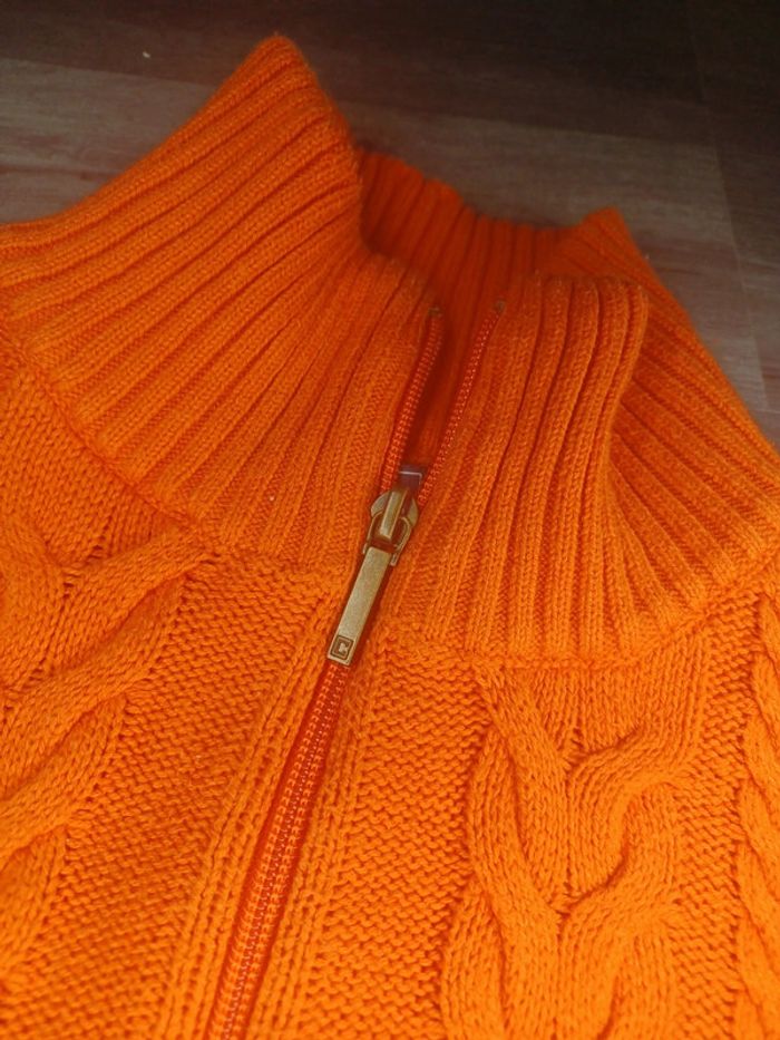 Veste zip torsadé chaps denim en très bon état orange - photo numéro 2