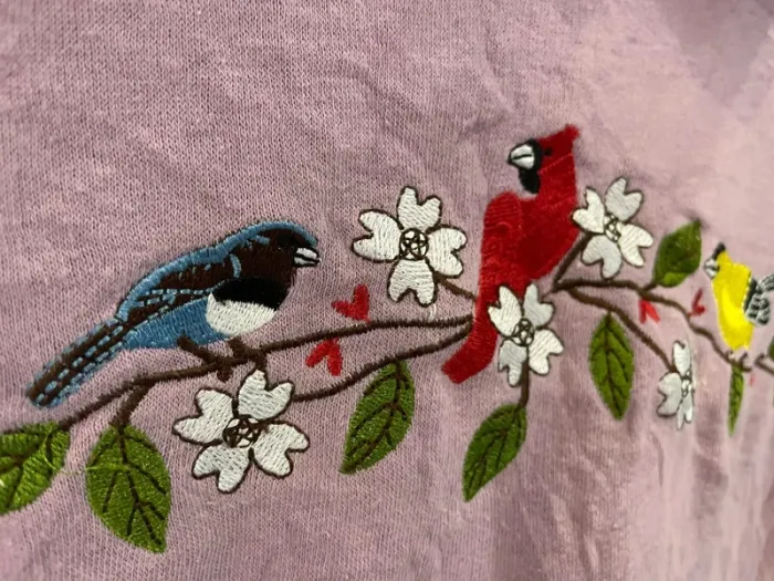 Vintage Adrian Delafield Collared Birds Flowers Sweatshirt (1990s) - photo numéro 4