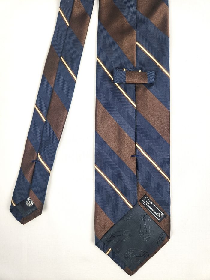 Cravate Homme Façonnable - 100% Soie - Bleu Marine & Brun - photo numéro 4