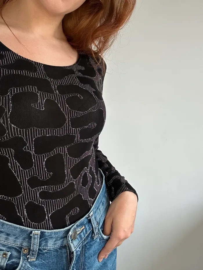 Body vintage années 80/90 noir à paillettes taille S - photo numéro 4
