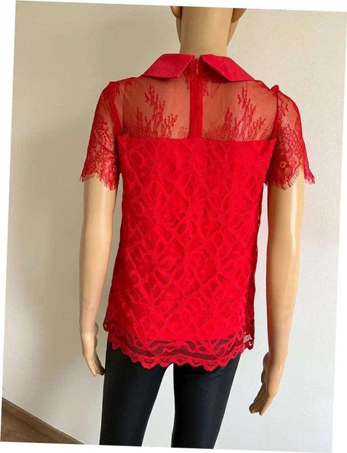 Haut rouge en dentelle à manches courtes Morgan taille S jamais porté - photo numéro 7