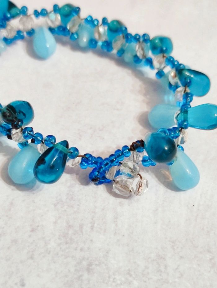 Bracelet y2k tissage perle transparent bleu turquoise 🇨🇵 Fabrication Artisanale - 16cm - photo numéro 2
