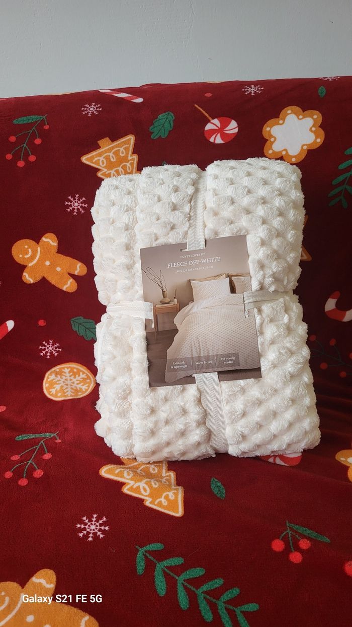 Lot housse de couette king size et 2 taies d oreiller blanc crème oeko tex neuve