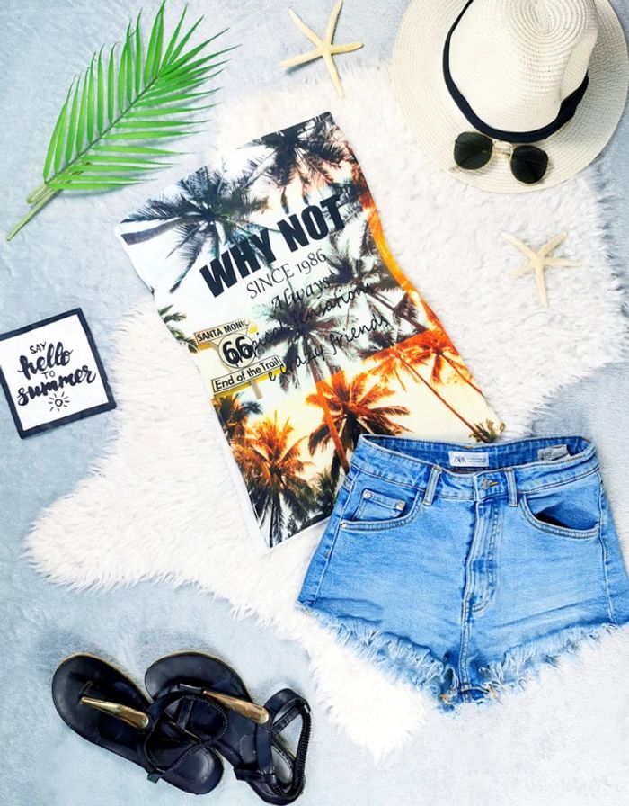 Top bustier Ă motifs palmiers - T.S ou T.36 đź–¤