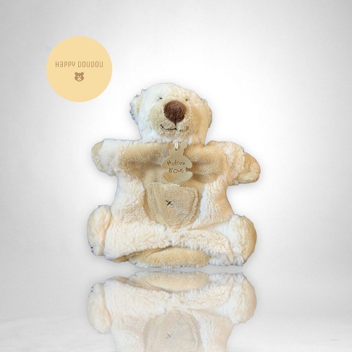 Doudou Peluche Marionnette Ours blanc et beige histoire d'ours DP212 - photo numéro 6