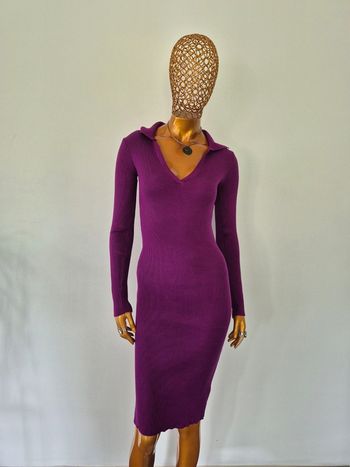 Robe Longue Femme Violette Manches Longues Col V Taille M/L