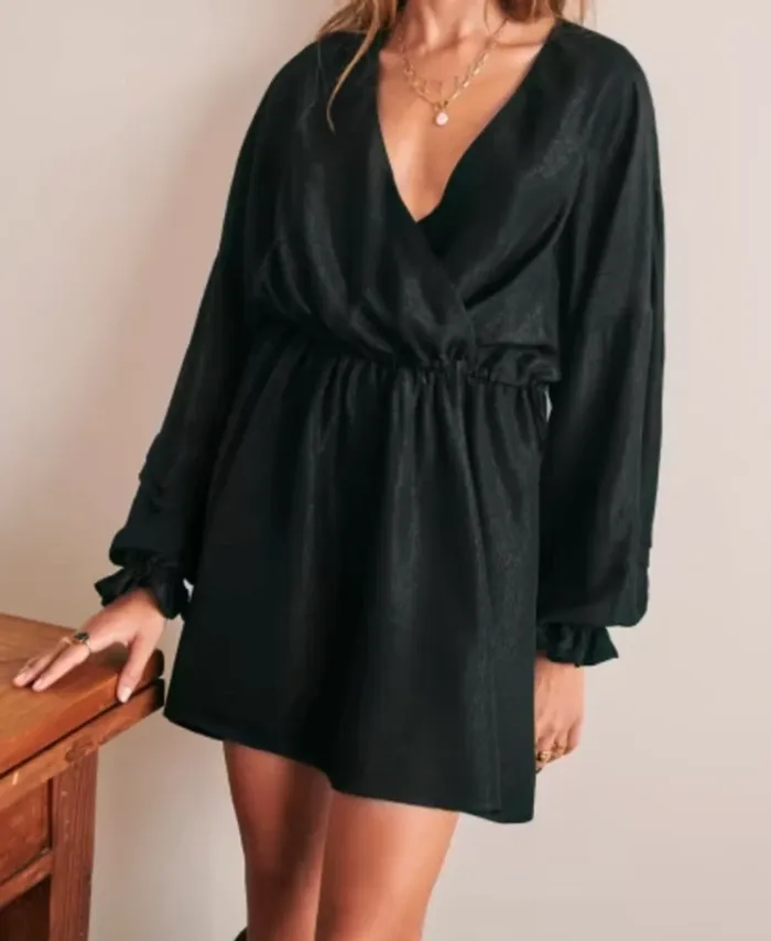 Sezane robe noire, soie modèle pat femme, taille 38 - photo numéro 2