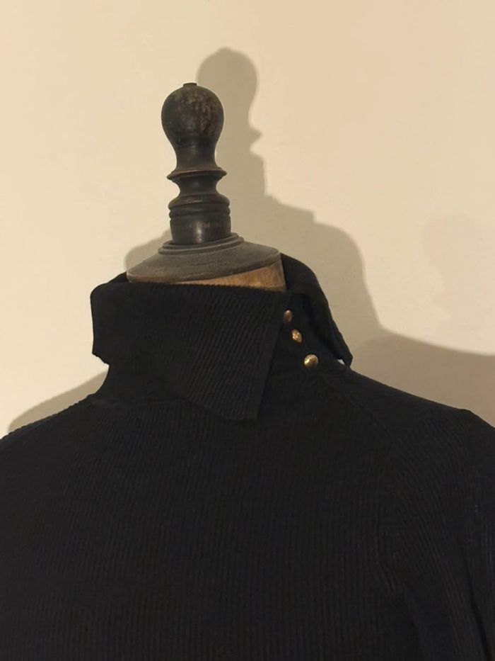 Pull noir côtelé col boutons dorés Camaïeu M - photo numéro 2