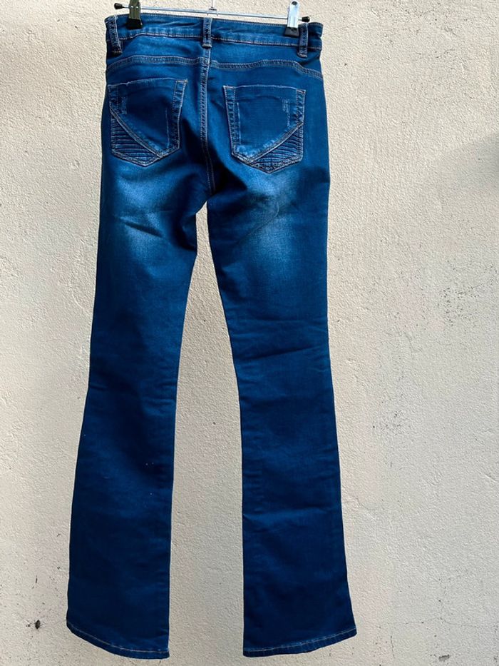 Jean taille basse pattes d’eph bleu nuancé - zips décoratifs - photo numéro 9