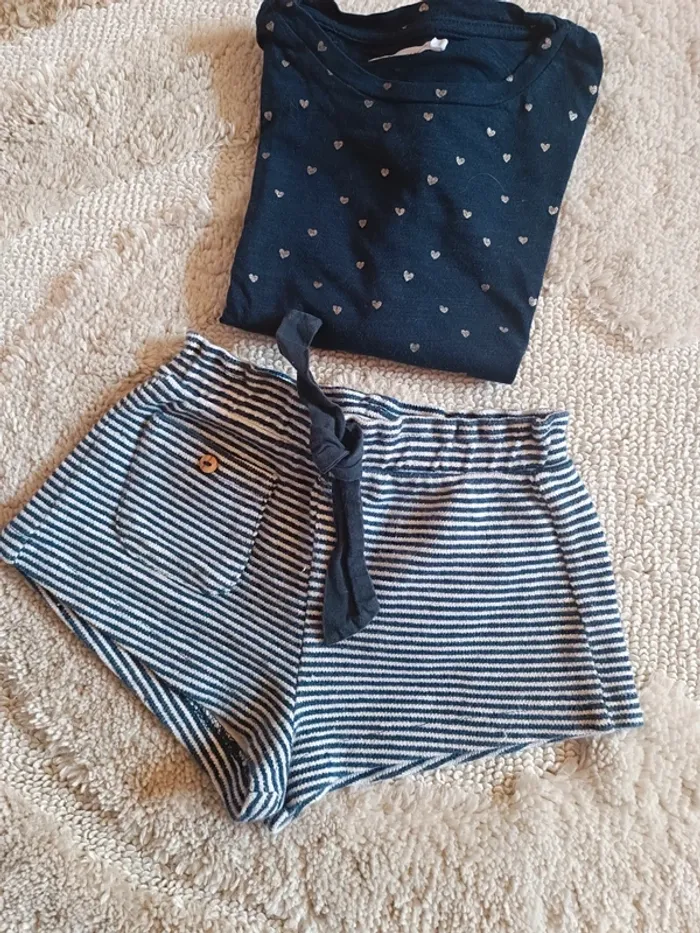 Short en maille style marinière Zara 6-12 mois - photo numéro 3