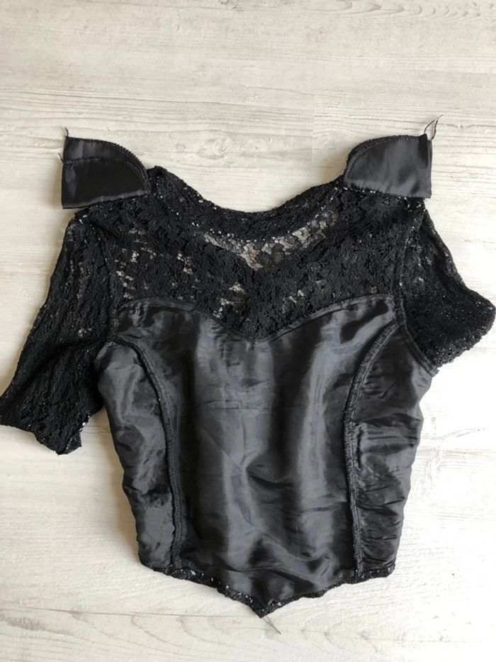 AN12:Haut en dentelle vintage noir chiné blanc T38/40 - photo numéro 8