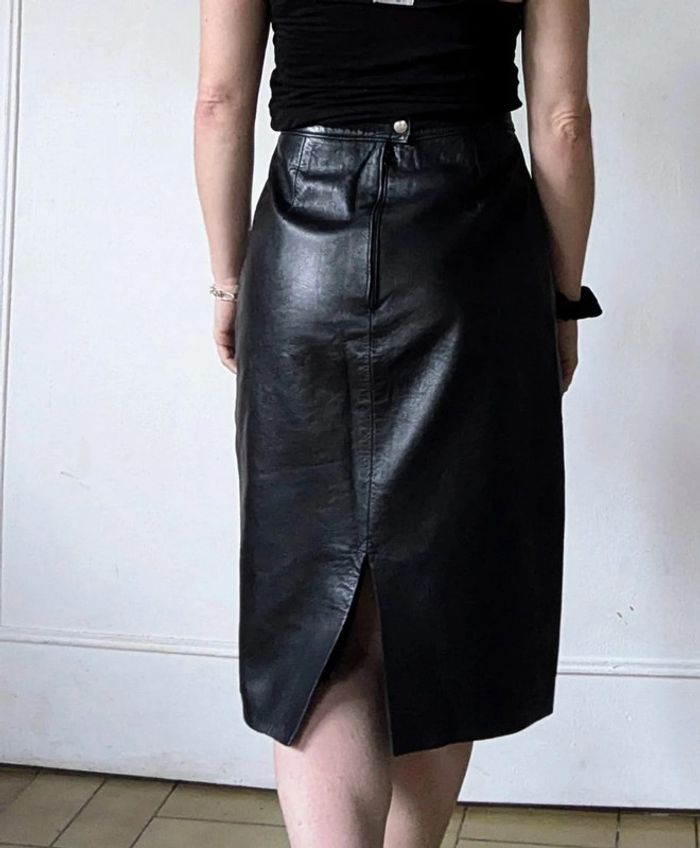 💎 jupe midi en cuir noir sexy chic rockabilly créateur français vintage GMG rare authentique t XS 34 - photo numéro 12