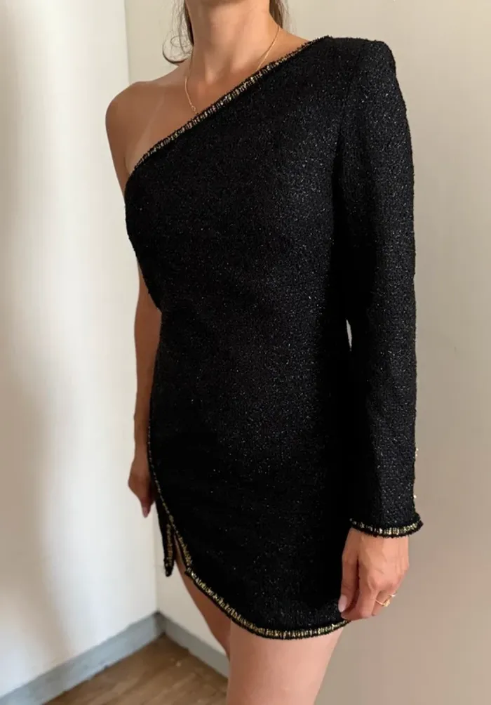 Robe courte asymétrique Zara noir et doré - Taille S - photo numéro 3