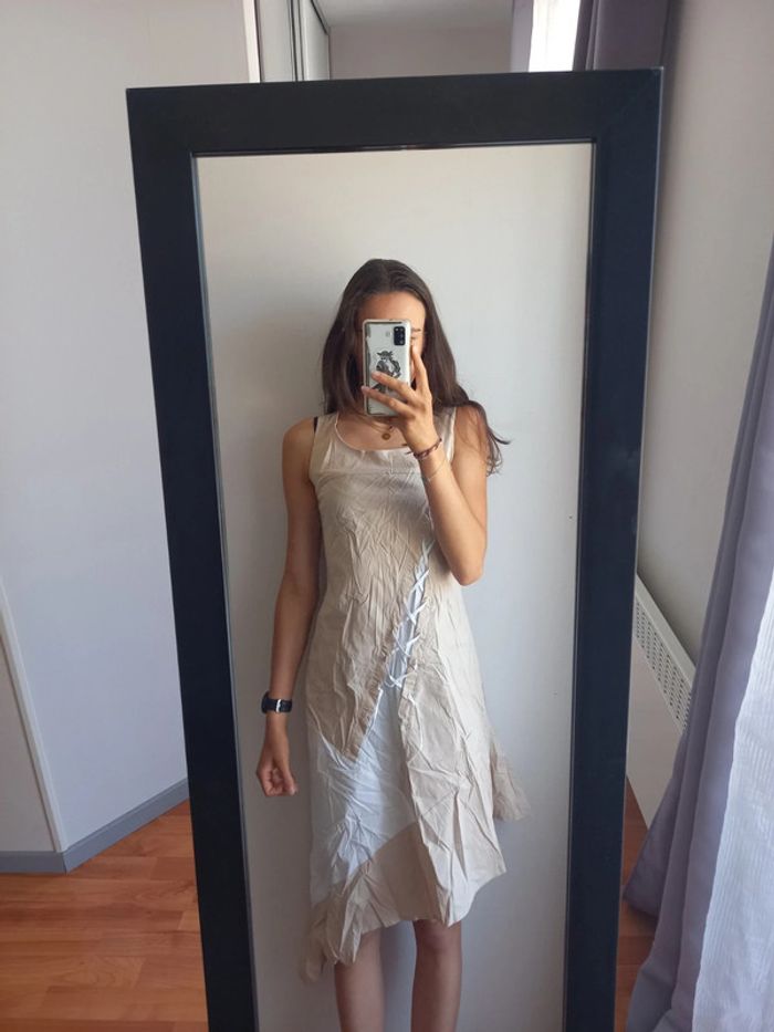 Robe asymétrique en coton beige taille 36