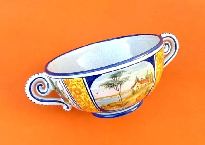 Ecuelle à bouillon sur piédouche Céramique polychrome Italienne - photo numéro 8