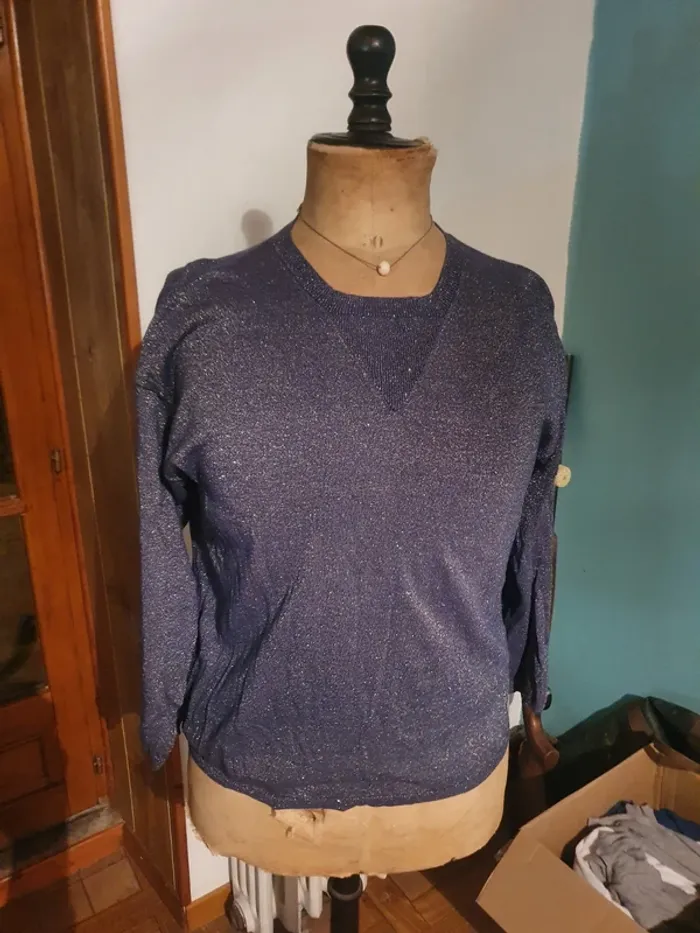 Pull léger brillant bleu nuit @