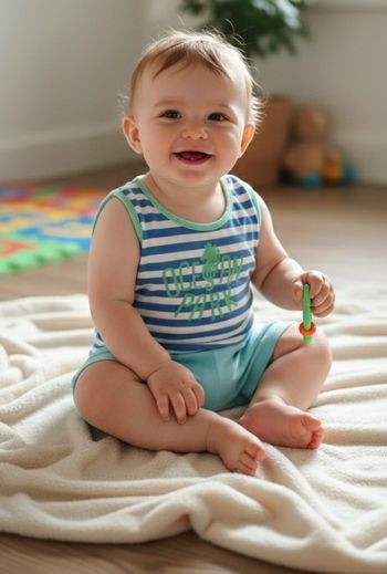 Combi-short Benetton Baby Rayures et Hippocampe 9-12 mois