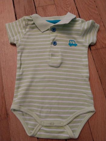 Body/polo rayé vert pomme (9M)