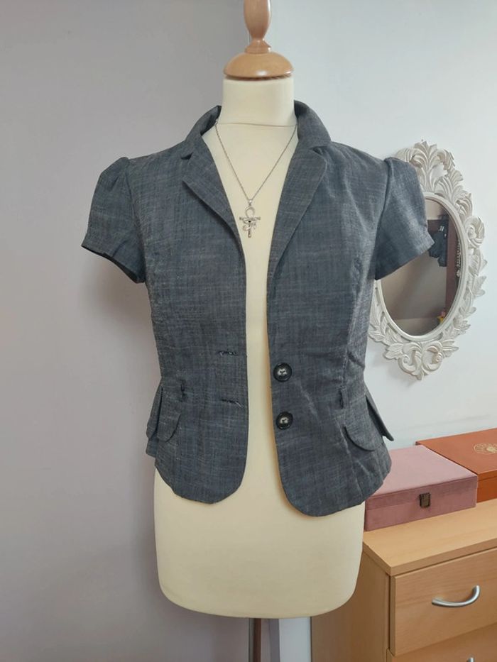 Veste courte grise femme manches courtes Vintage M TBE