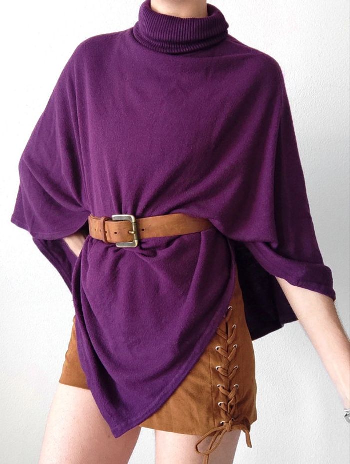 Poncho violet col roulé vintage - 36/S à 44/XXL - photo numéro 2