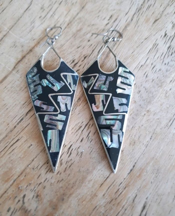 Boucle d oreilles argent et alpaga Mexique