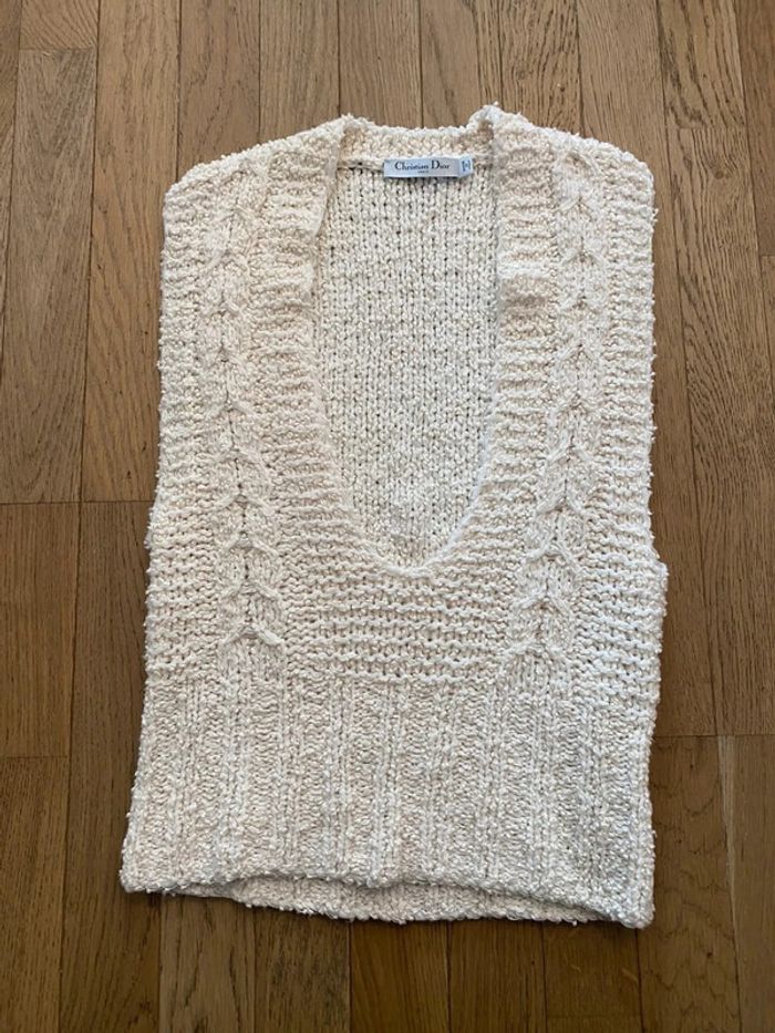 Gilet sans manches en coton et laine blanc cassé Christian Dior AH 2024 taille 36 - photo numéro 2