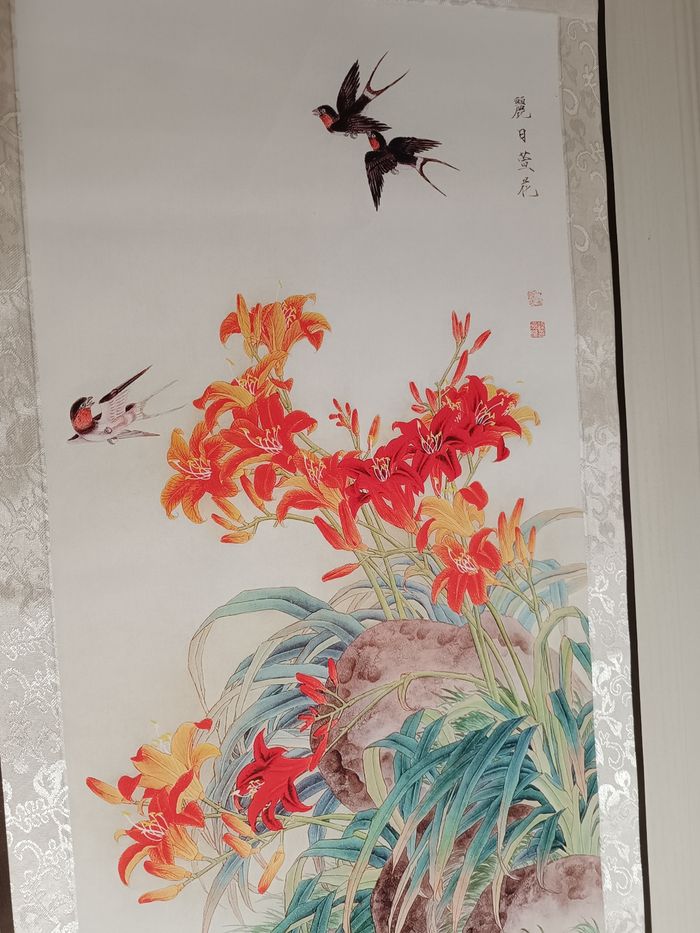 Print peinture hirondelle et fleurs lys en style Gong bi - photo numéro 4