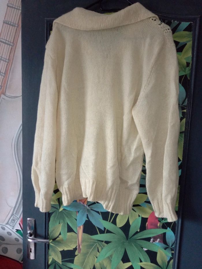 Pull laine jaune très clair tricoté main - photo numéro 5