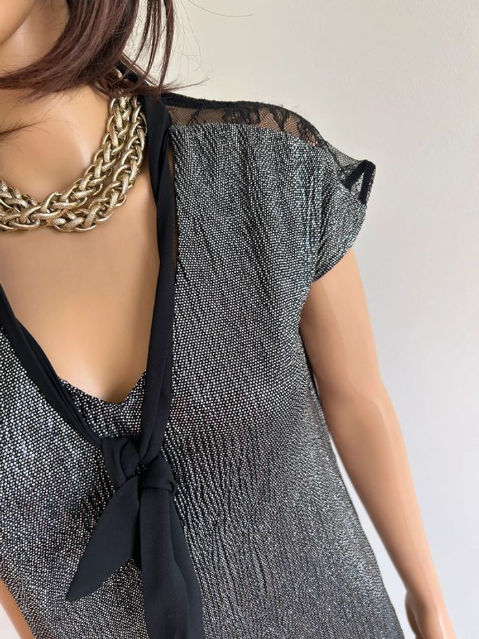 Haut argenté et noir à manches courtes Morgan taille XS jamais porté - photo numéro 6