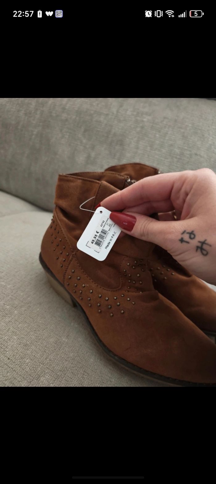 Bottines camel cloutées MOA neuves – T37 – style western - photo numéro 3