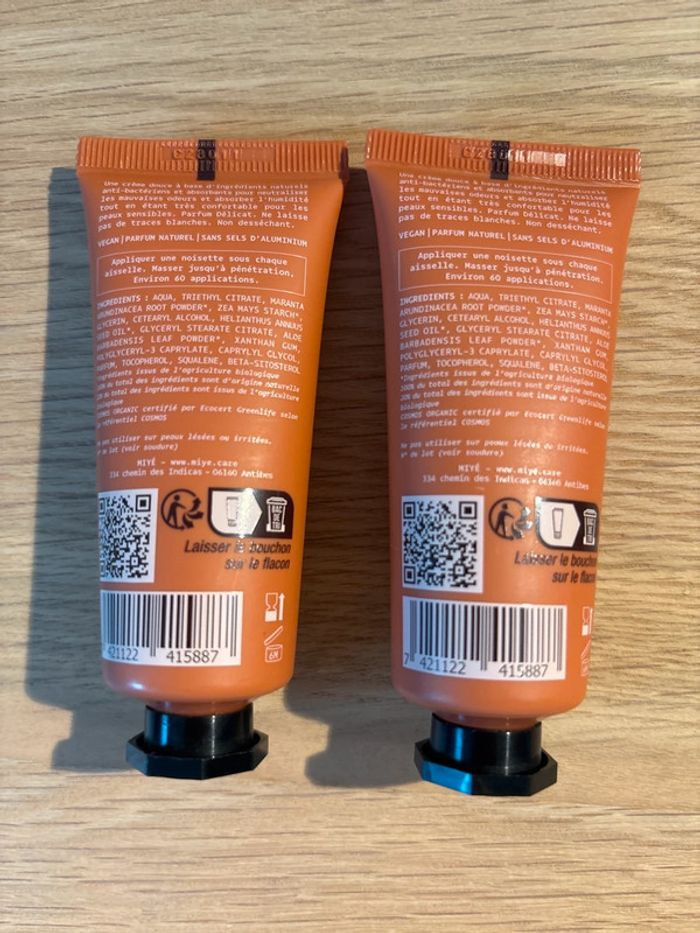 Lot de 2 crèmes déodorantes douces MiYé – 40 ml – Neuf - photo numéro 2