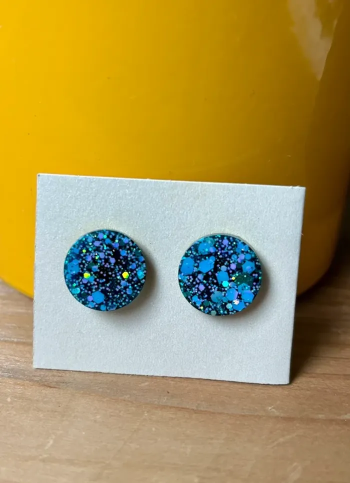 Boucles d’oreilles paillettées bleues - photo numéro 4