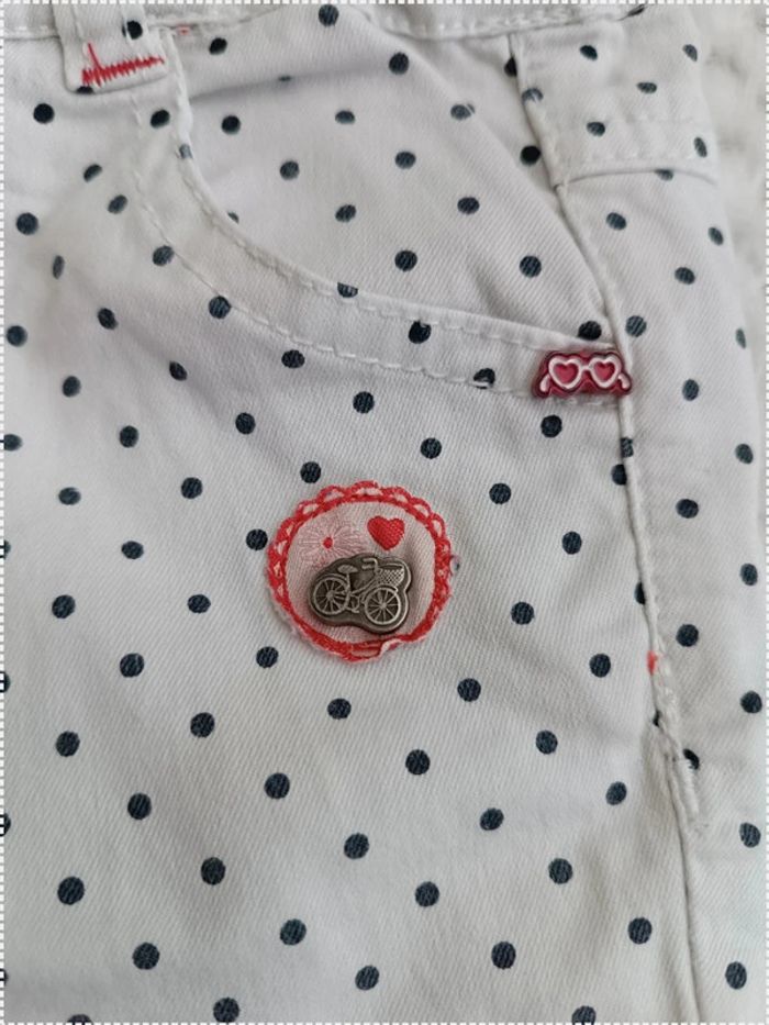 🔸Pantalon Sergent Major Blanc à Petits Pois Noirs – 18 Mois🔸 - photo numéro 4