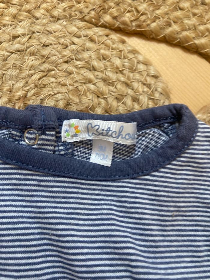 Combinaison short barboteuse blanc rayé bleu - photo numéro 3