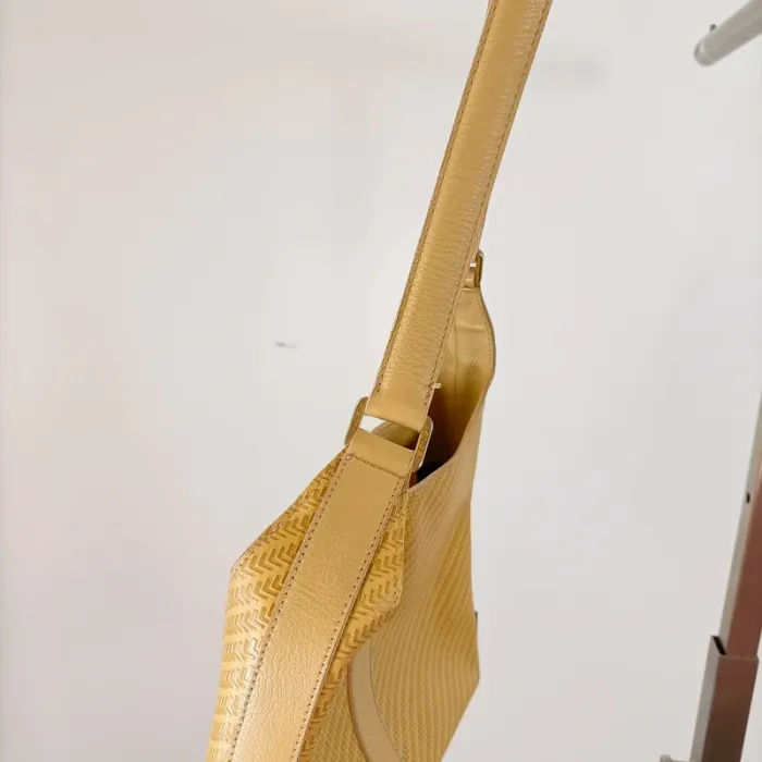 Sac épaule vintage jaune moutarde chic cuir et textile 21x30 cm tendance rétro S043 - photo numéro 6