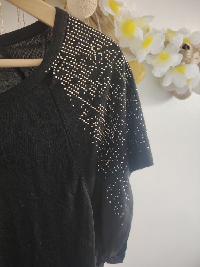 T-shirt à strass/brillants dorés - photo numéro 3
