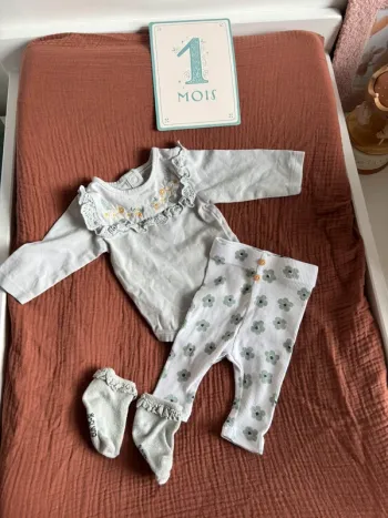 Ensemble vert d’eau bébé fille taille 1 mois