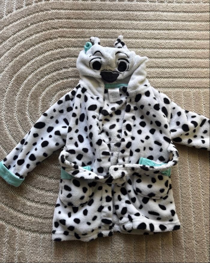 Peignoir à capuche Disney 101 Dalmatiens – Taille 2 ans – Blanc à motifs