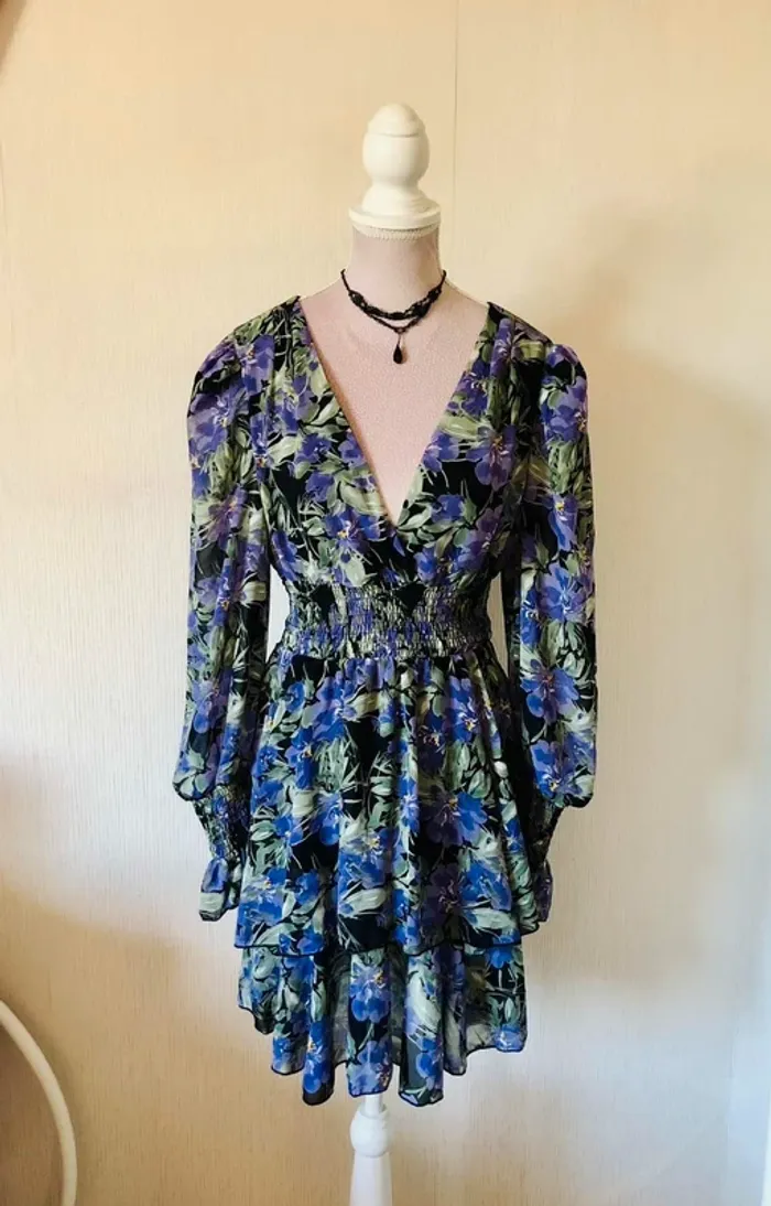💜🌿Robe courte à volants 36/38 coquette fairycore cottagecore whimsigoth Floral ruffled Mini Dress🌿💜 - photo numéro 2