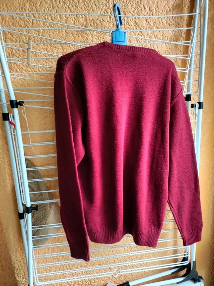 Pull homme T 4 en laine bordeaux - photo numéro 8